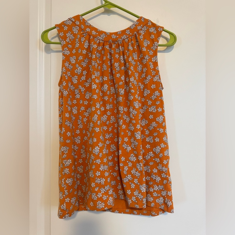 People Tree Orange Floral Jersey Organic Cotton Sleeveless Top size UK8 (XS)